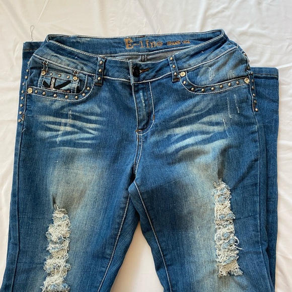E-line Jeans USA- Straight Skinny Jeans Distressed, Juniors Size 13 - Picture 5 of 7